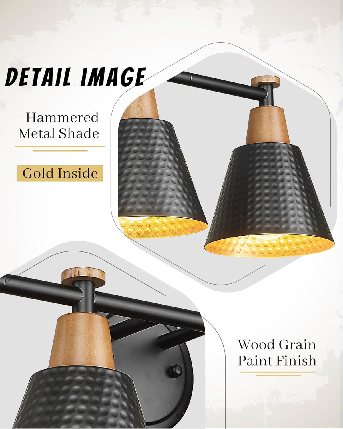 FEMILA 30" Bathroom Light Fixtures, 4 Light Vanity Lighting Fixtures with Wood Grain Paint and Black Finish, Light Fixtures for Bathroom Above Mirror, 4FG75B-4W BK