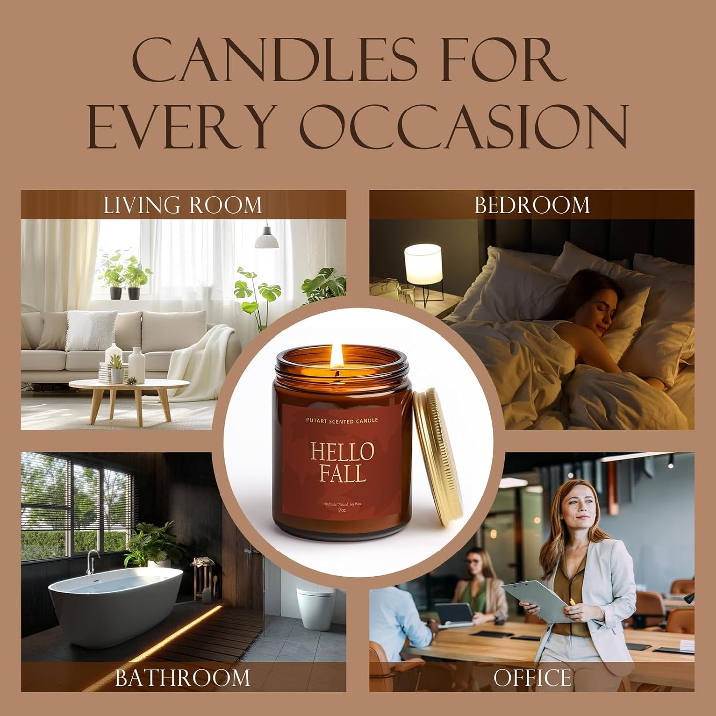 Pumpkin Spice Fall Candles for Home Scented, Natural Soy Wax Aromatherapy Non Toxic Pumpkin Candle with Long Lasting Burn, Halloween Autumn Candle Gifts for House Fragrance Decoration (9oz)