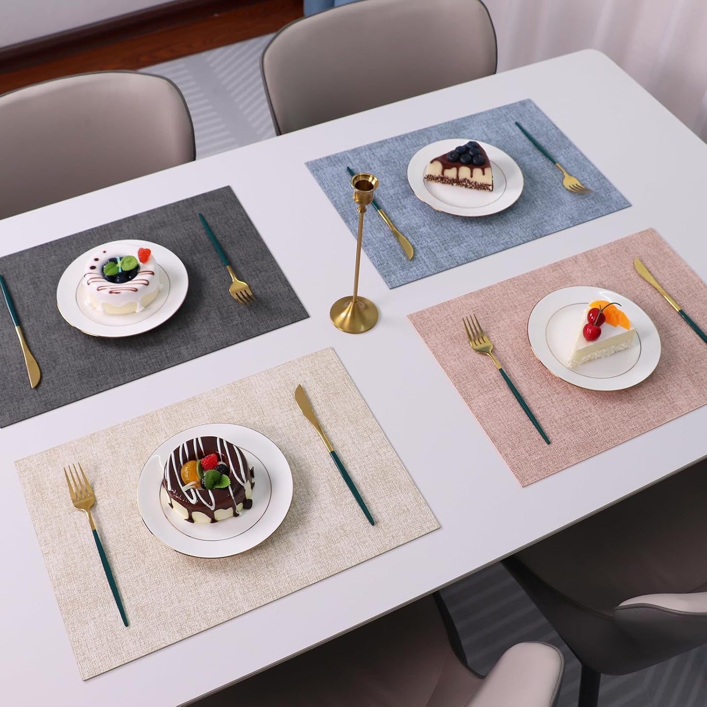 Placemats Set of 8 Washable Heat Resistant Place Mats PVC Woven Dining Table Mat Beige 8pcs