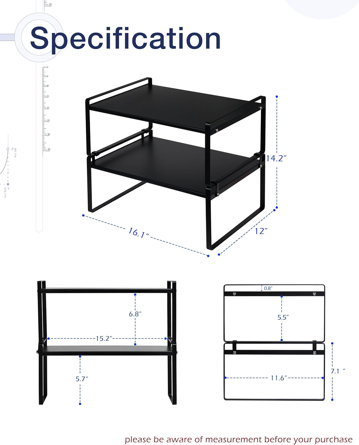 Nxconsu 2Pack Cabinet Shelves Stackable Shelf Organizer Rack Riser for Kitchen Cabinet Pantry Cupboard Counter Countertop Home Organization Storage Space Saver Heavy Duty Metal Nonslip Black Wide