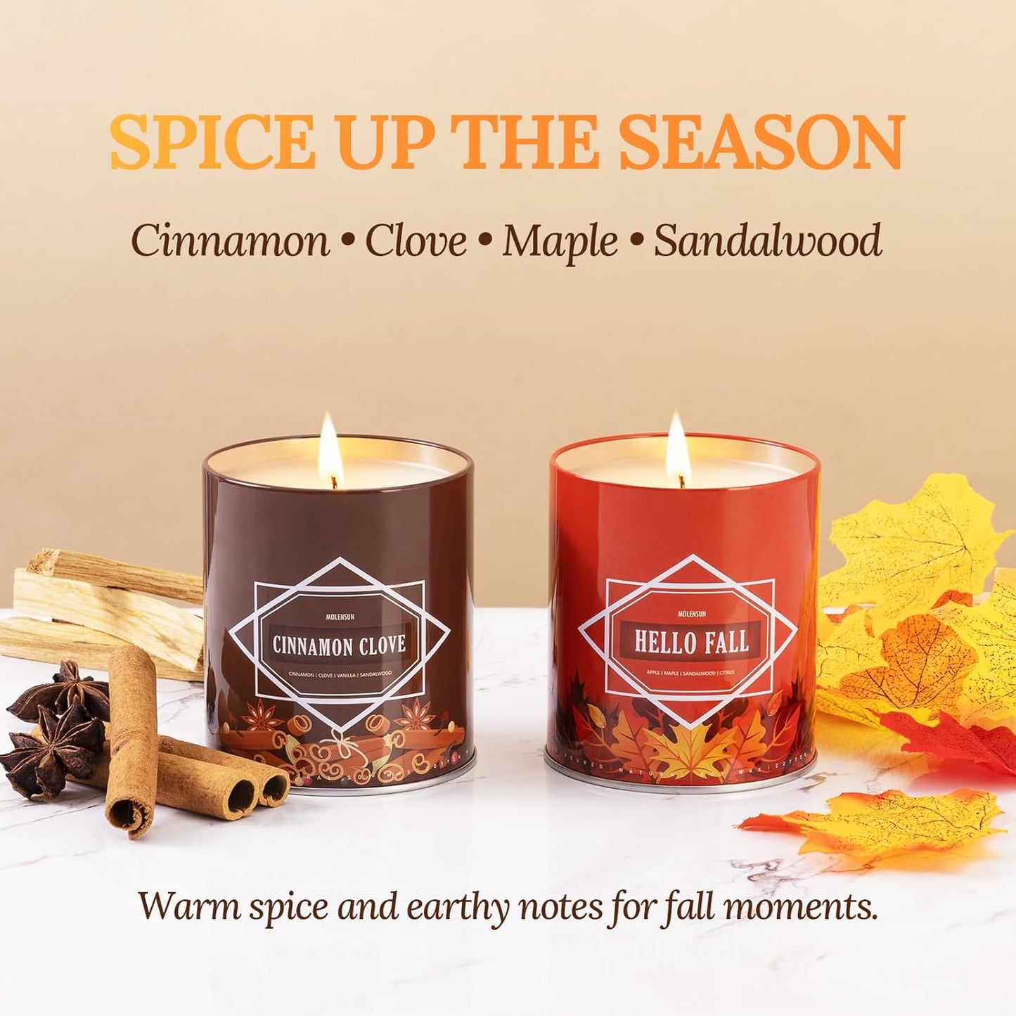 Fall Candles – 54oz (6×9oz) Soy Candles Gift Set with Autumn Scents: Pumpkin Spice, Cinnamon Clove, Apple Pie, Fireside Night, Hot Cocoa, Hello Fall – Gifts for Women & Men, Autumn Home Decor