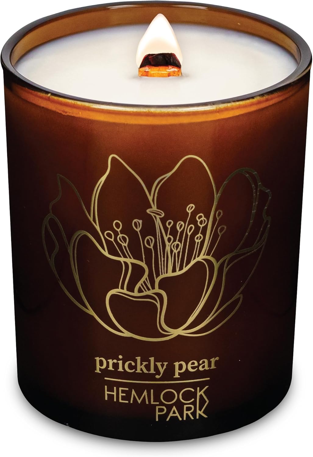 Hemlock Park Wood Wick Candle Handcrafted with Natural Coconut Wax and Essential Oils (Amber & Gold 7.2 oz, Prickly Pear)