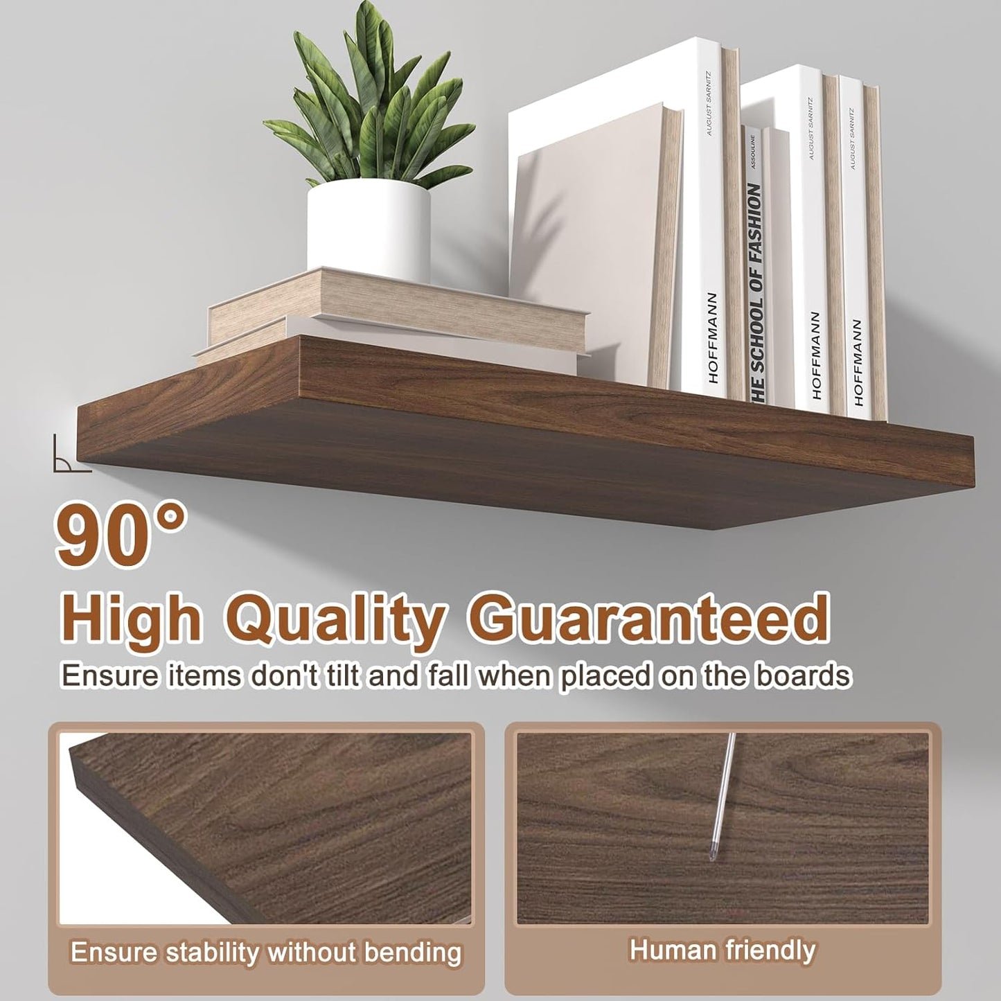 12 Inch Deep Floating Shelves for Wall 2 Pack Floating Shelves Large Storage Space Wall Mount Shelf for Living Room Kitchen Bathroom 30" W x 12" D x 1.2" H Walnut