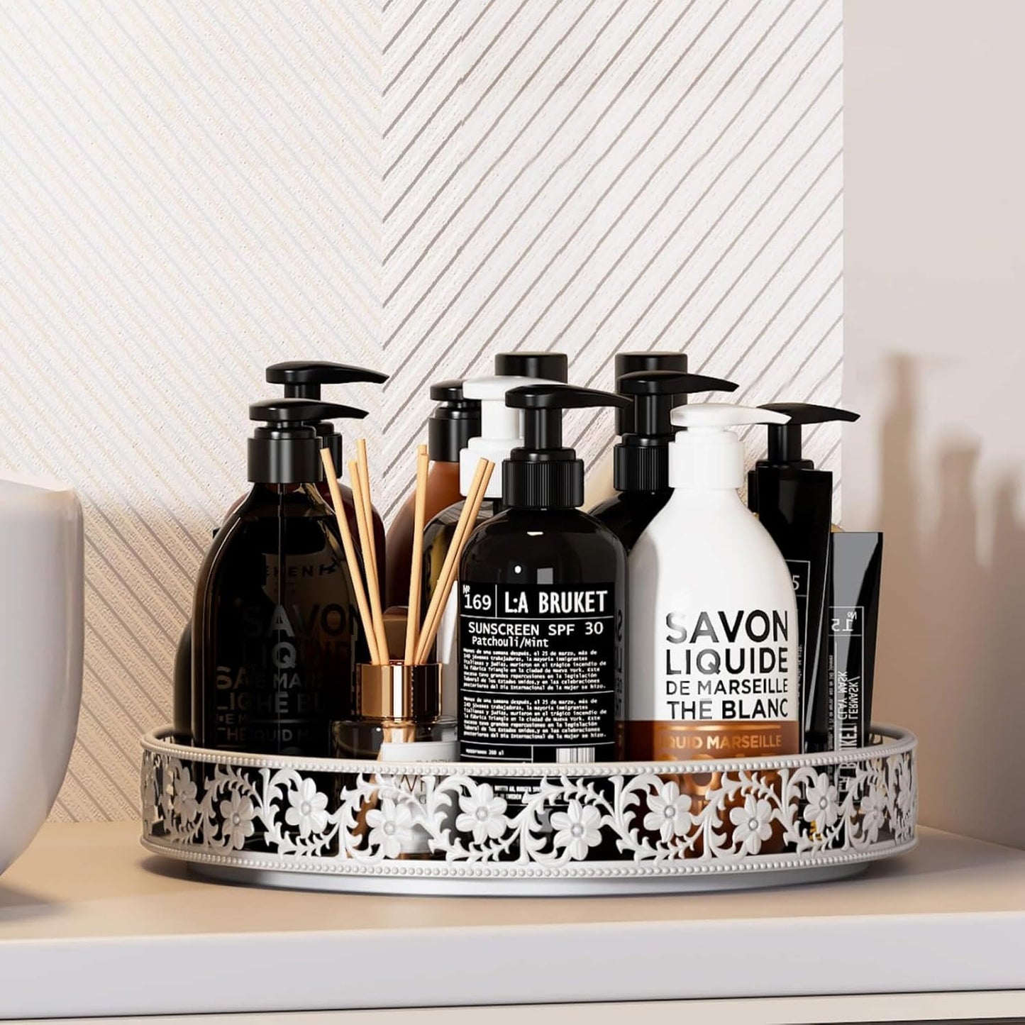 Lazy Susan Organizer Turntable 10", 360 Rotating Spice Rack Lazy Susan for Cabinet Dining Table Top Countertop Pantry Kitchen Cupboard Vanity Bathroom Refrigerator White