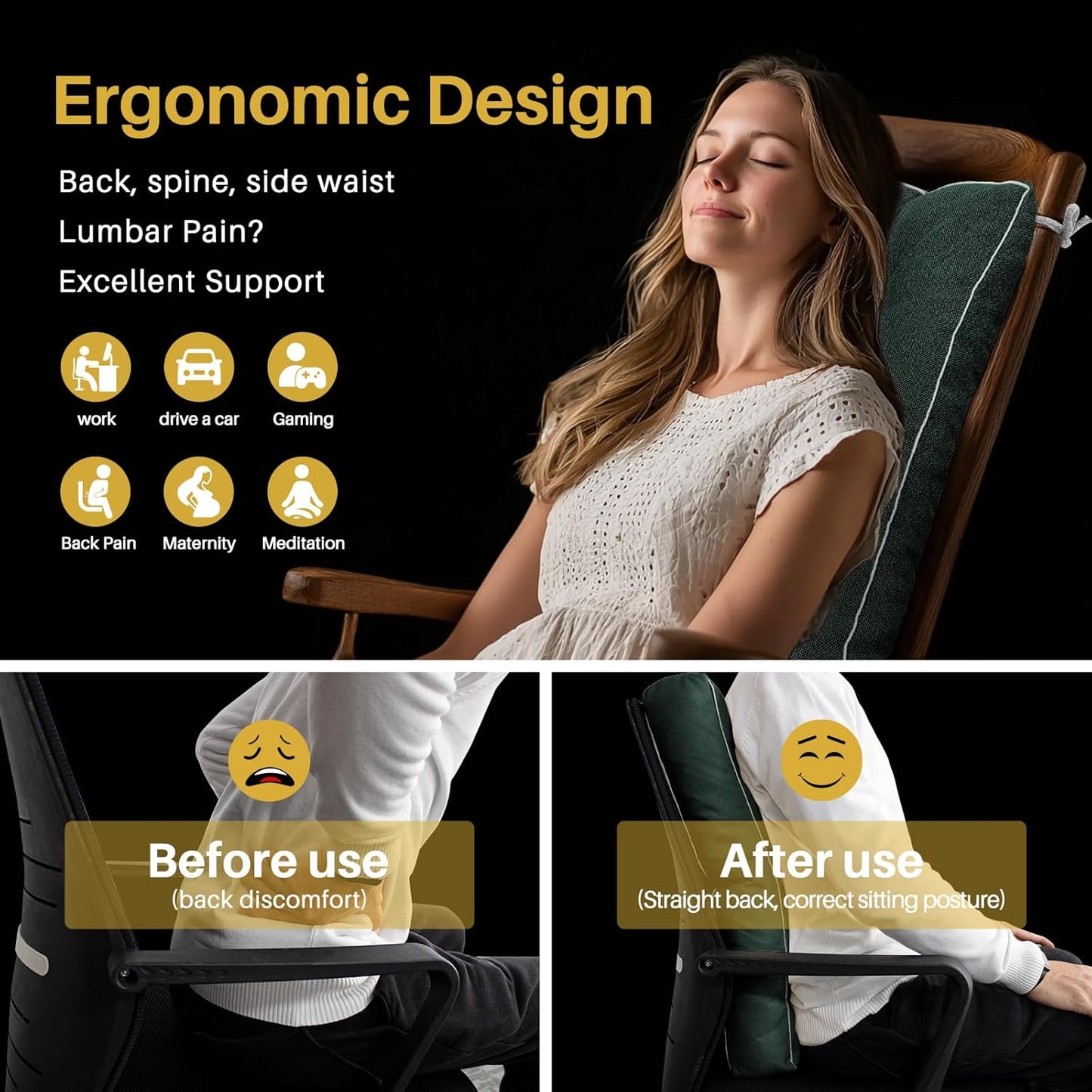 YZ HOME Rocking Chair Cushion, Set of Thicken Seat & Back Chair Cushions with Memory Foam, Non-Slip Chair Pad with Ties for for Indoor&Outdoor Rocker, Dark Green, 22x17x5/17x17x5