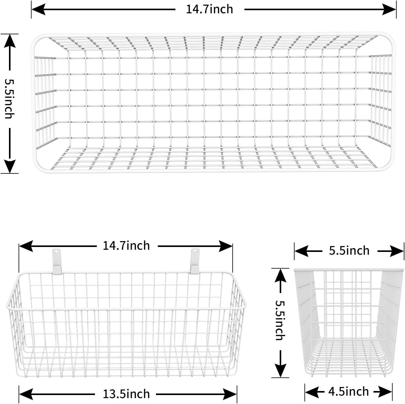 Joben Oligey 3 Set [Extra Large] Hanging Wall Wire Baskets, Farmhouse Food Storage Kitchen Pantry Laundry Closet Garage RV, White
