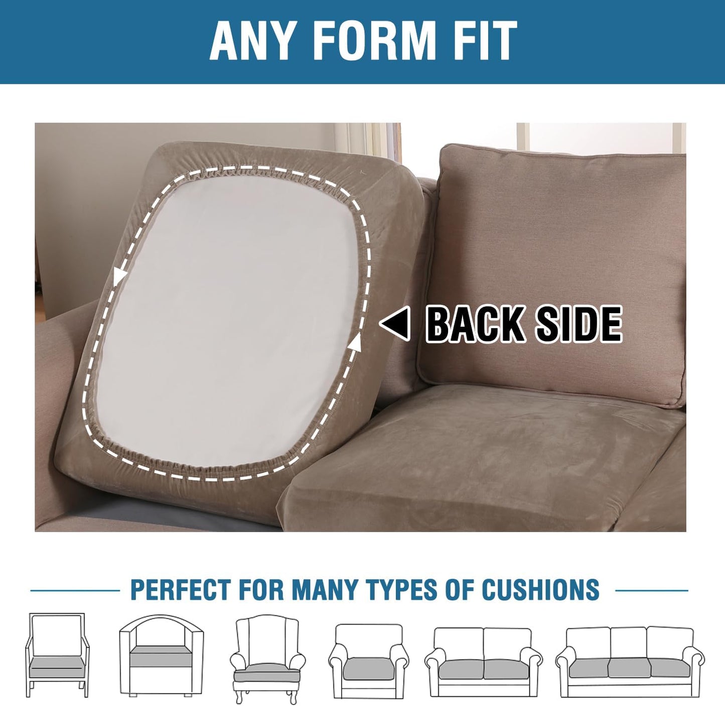 H.VERSAILTEX Velvet Stretch Couch Cushion Cover Plush Cushion Slipcover for Chair Loveseat Sofa Cushion Furniture Protector Seat Cushion Sofa Cover (3 Piece XL Sofa Cushion Covers, Mocha)