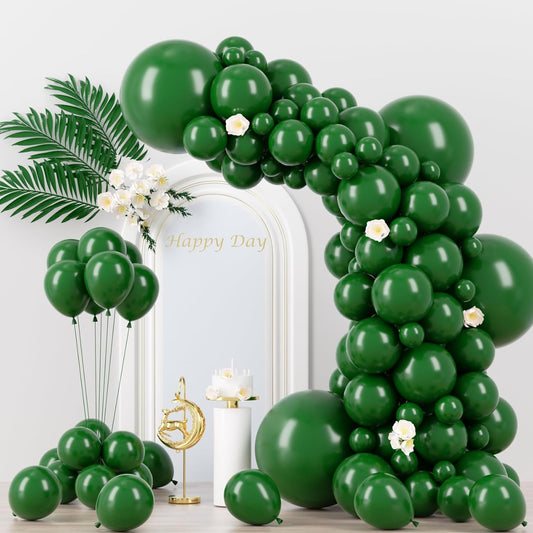 130pcs Dark Green Balloons Different Sizes 18" 12" 10" 5" Hunter Green Balloons for Birthday Dinosaur Baby Shower St. Patrick's Day Summer Jungle Forest Safari Party Decorations