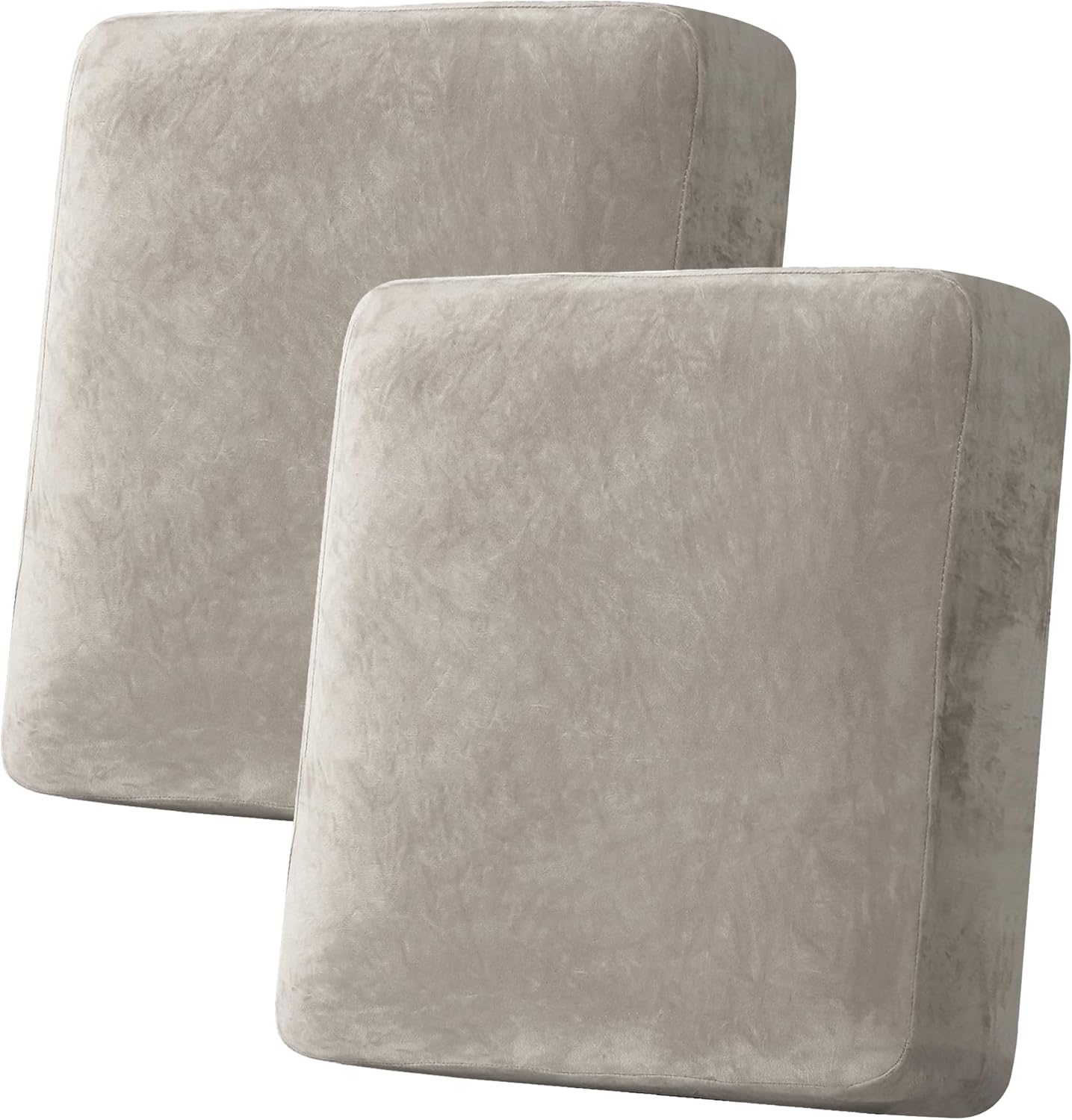 H.VERSAILTEX Velvet Stretch Couch Cushion Cover Plush Cushion Slipcover for Loveseat Cushion Furniture Protector Seat Cushion Sofa Cover (2 Piece Medium Sofa Cushion Covers, Oatmeal)