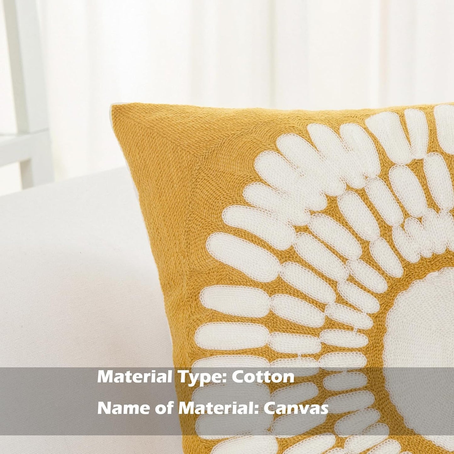 HWY 50 Mustard Yellow Decorative Throw Pillow Covers 18x18 Inch (1 Piece), Embroidered Cotton Modern Farmhouse Cushion Cover Pillow Case for Sofa Couch Living Room Bed, Sunflower