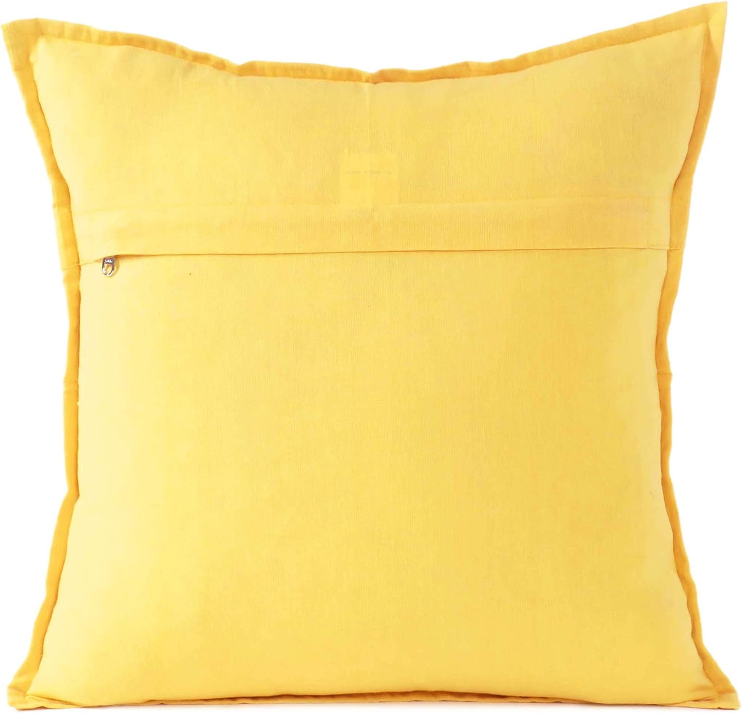 Eyes of India Embroidered Decorative Boho Throw Pillow Cover with Mirrors, Handmade Bohemian Accent Cushion Case for Sofa Couch Bedroom Living Room (Yellow, 24" x 24")