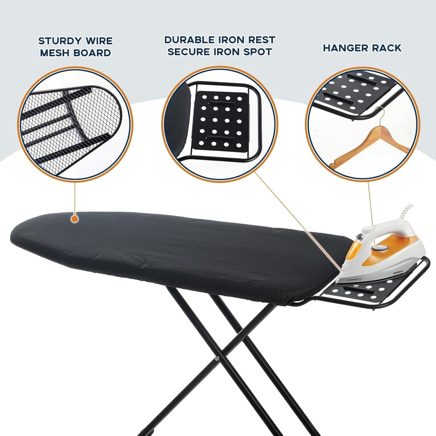 Ironing Board Full Size, RAINHOL 54"x13" Heavy Duty Compact Ironing Board with Iron Rest, Heat Resistant Cover with Ultra Thick Padding, Height Adjustable Sturdy Iron Stand, Black