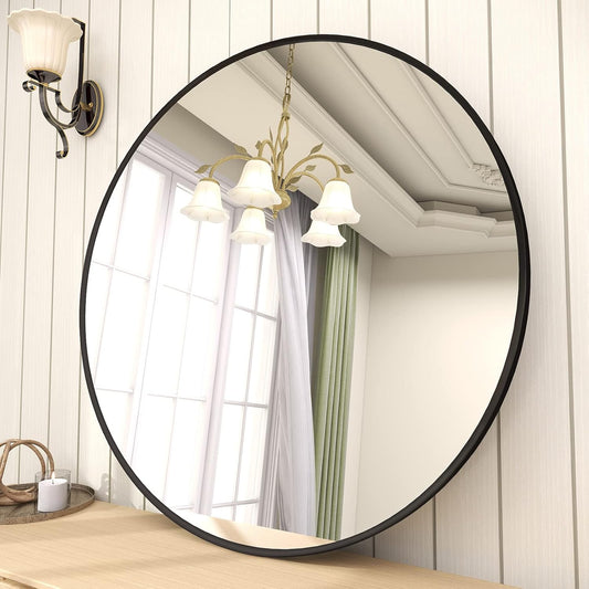 BEAUTYPEAK Circle Mirror Black 36 Inch Wall Mounted Round Mirror with Brushed Metal Frame for Bathroom, Vanity, Living Room, Bedroom, Entryway Wall Decor (Black, 36 Inches)