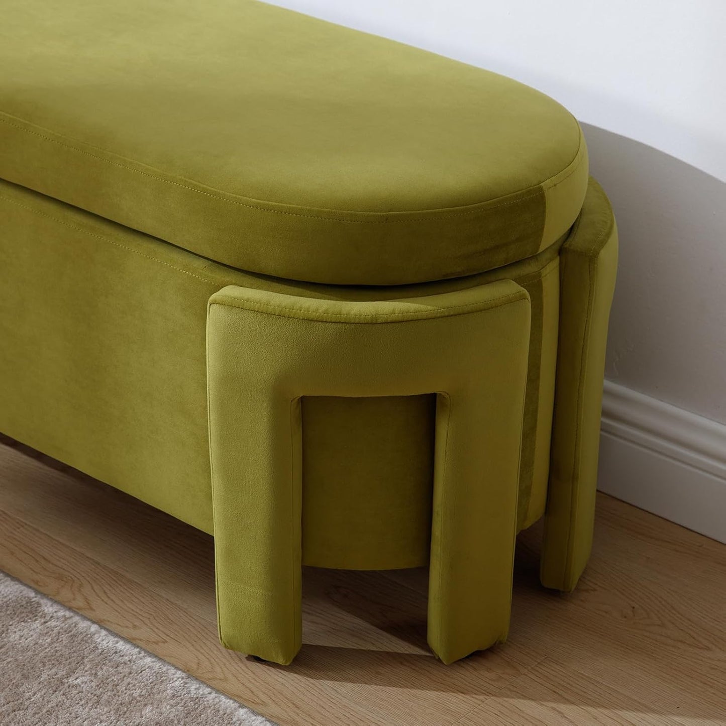 Modern Upholstered Storage Bench, Velvet Fabric 50" Long Entryway Bench with Storage and Seating, Comfy Cute Ottoman Bench for Living Room/End of Bed/Hallway, Olive Green