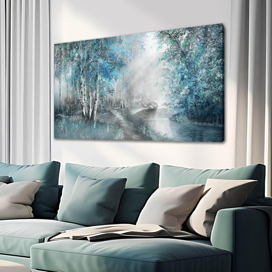 SOUGUAN Landscape Art Posters Blue Pictures Wall Decor Grey Forest Wall Prints Botanical Artwork for Dining Room Bedroom 20"x 40" Contemporary Wall Art