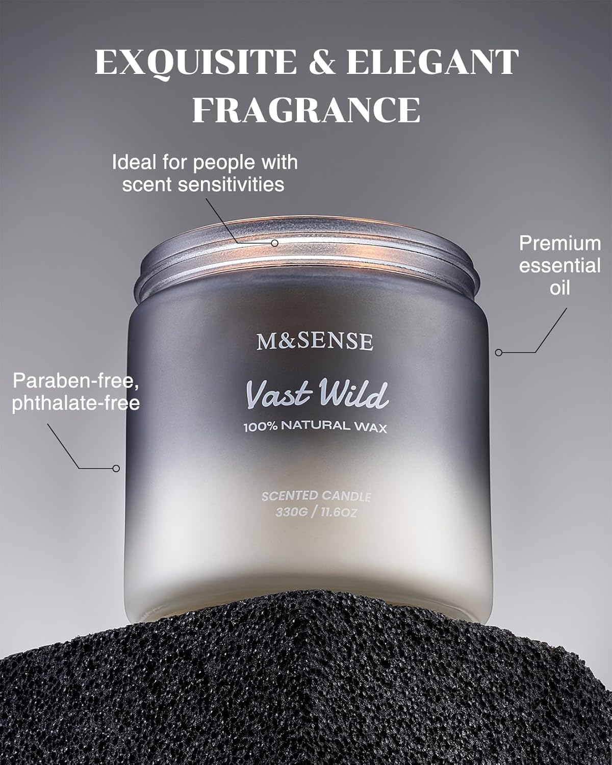 M&SENSE Sage Citrus Scented Candles for Men, 2 Wick 11.6oz Slow Burn 70 Hours Large Natural Soy Wax Clean Candle, Black Candle Luxury Manly Candles Home Fragrance Holiday Candle for Him