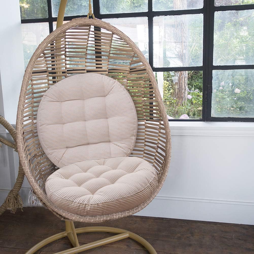 Tiita Striped Seat Cushion 2 Pack Beige Round Floor Pillows 22"x22" Chair Pad Cushions for Indoor/Outdoor Hanging Swing Chair Window Pads, Beige
