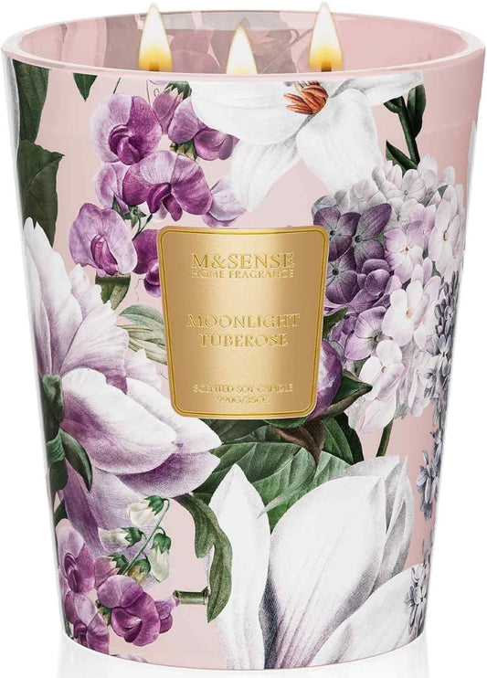 M&SENSE Moonlight Tuberose Large Candles for Home Scented, Natural Soy Long Lasting Slow Burning Candle 35oz 150 Hours Burn, Organic Relaxing Aromatherapy Candle Appreciation Gift for Women