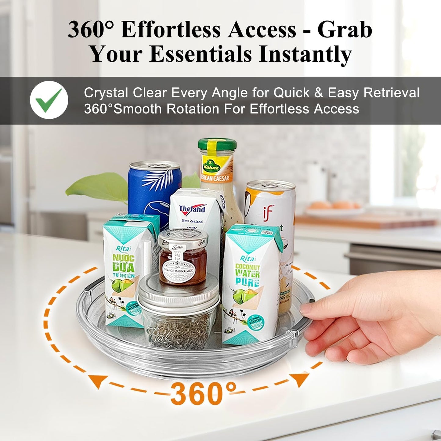 Clear Lazy Susan Organizer Turntable for Cabinet Table Top, 9.25 Inch 2 Pack 360 Rotating Spinning Makeup Organizer for Vanity, Kitchen Storage Rack Heavy-Duty Pantry Spices Tray Countertop Organizer