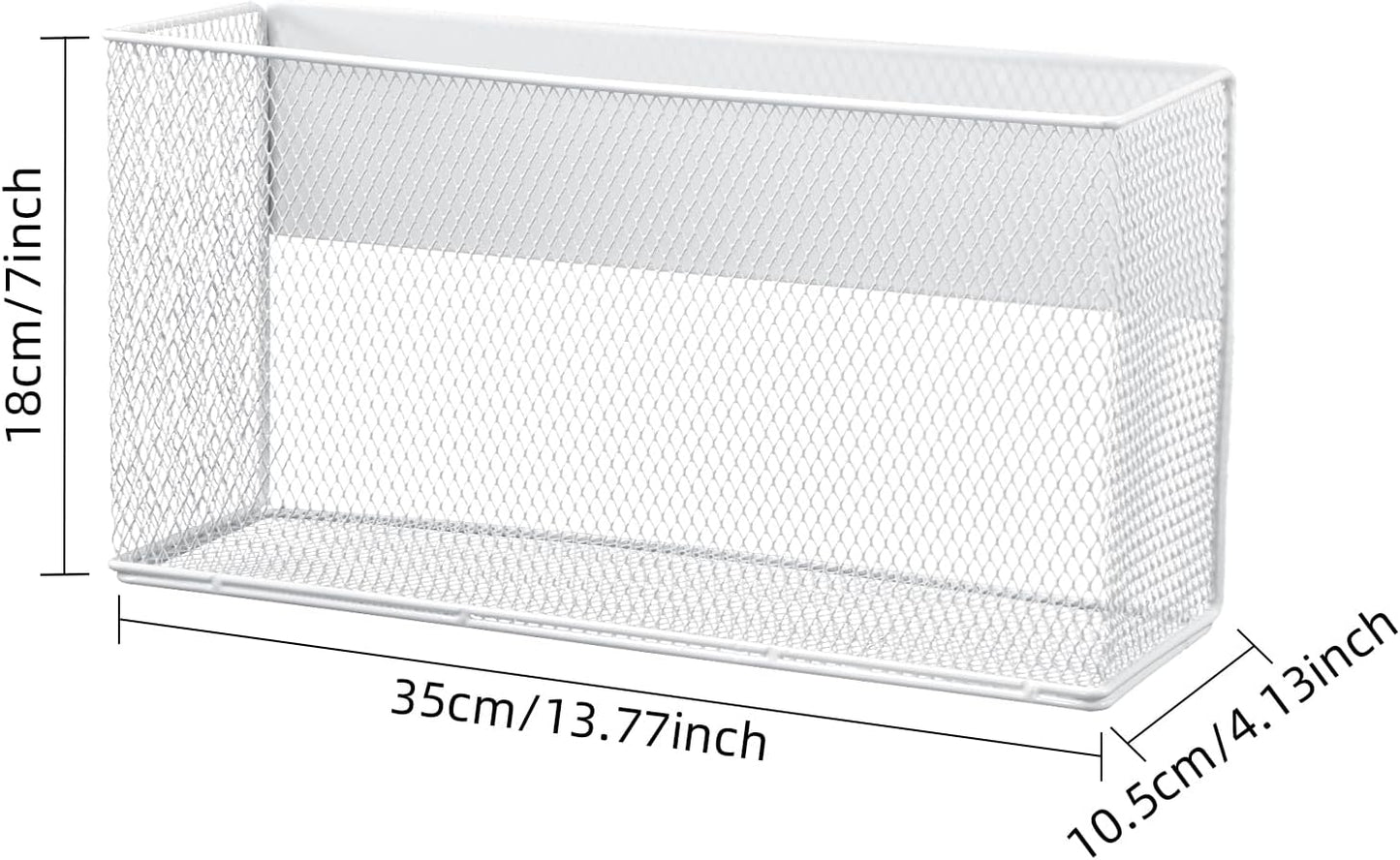 Magnetic Basket 13.77" x4.13" x7.08”,White Mesh Organizer and Holder for White Board and Refrigerator Magnetic Storage Bin Box Containers Organizer for Locker Accessories