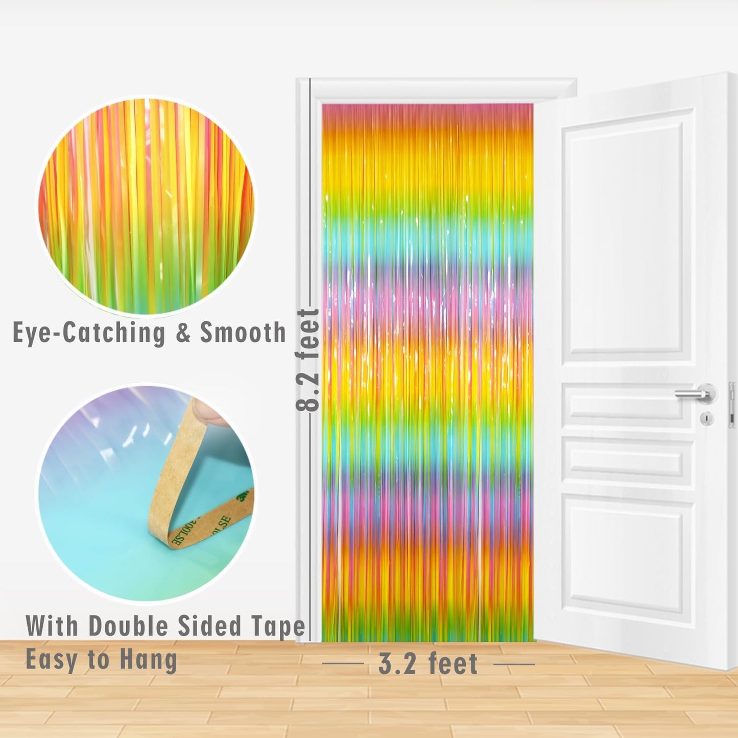 GOER 3.2 ft x 8.2 ft Metallic Tinsel Foil Fringe Curtains Party Photo Backdrop Party Streamers for Birthday,Graduation,New Year Eve Decorations Wedding Decor(5 Packs,Candy Macaroon Multicolor)