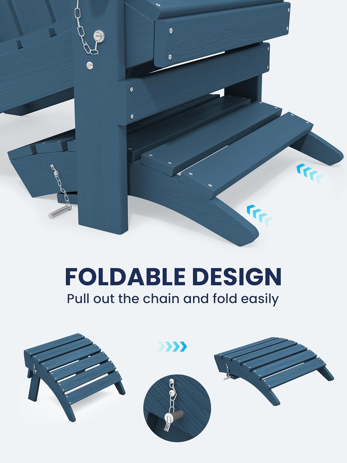 KINGYES Folding Adirondack Ottomans Set of 2 for Adirondack Chair, Navy