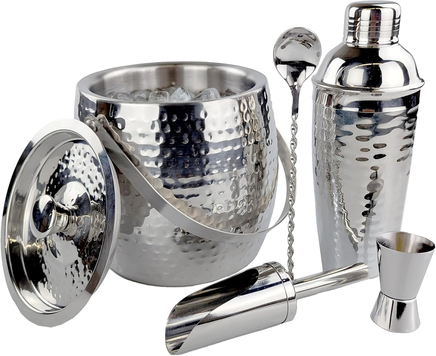BREKX Insulated Ice Bucket for Cocktail Bar with Drink Shaker 5-Piece Cocktail Set for Parties with Lid and Scoop - Bartender Accessories, Bartending Kit for Home Bar or Gifting