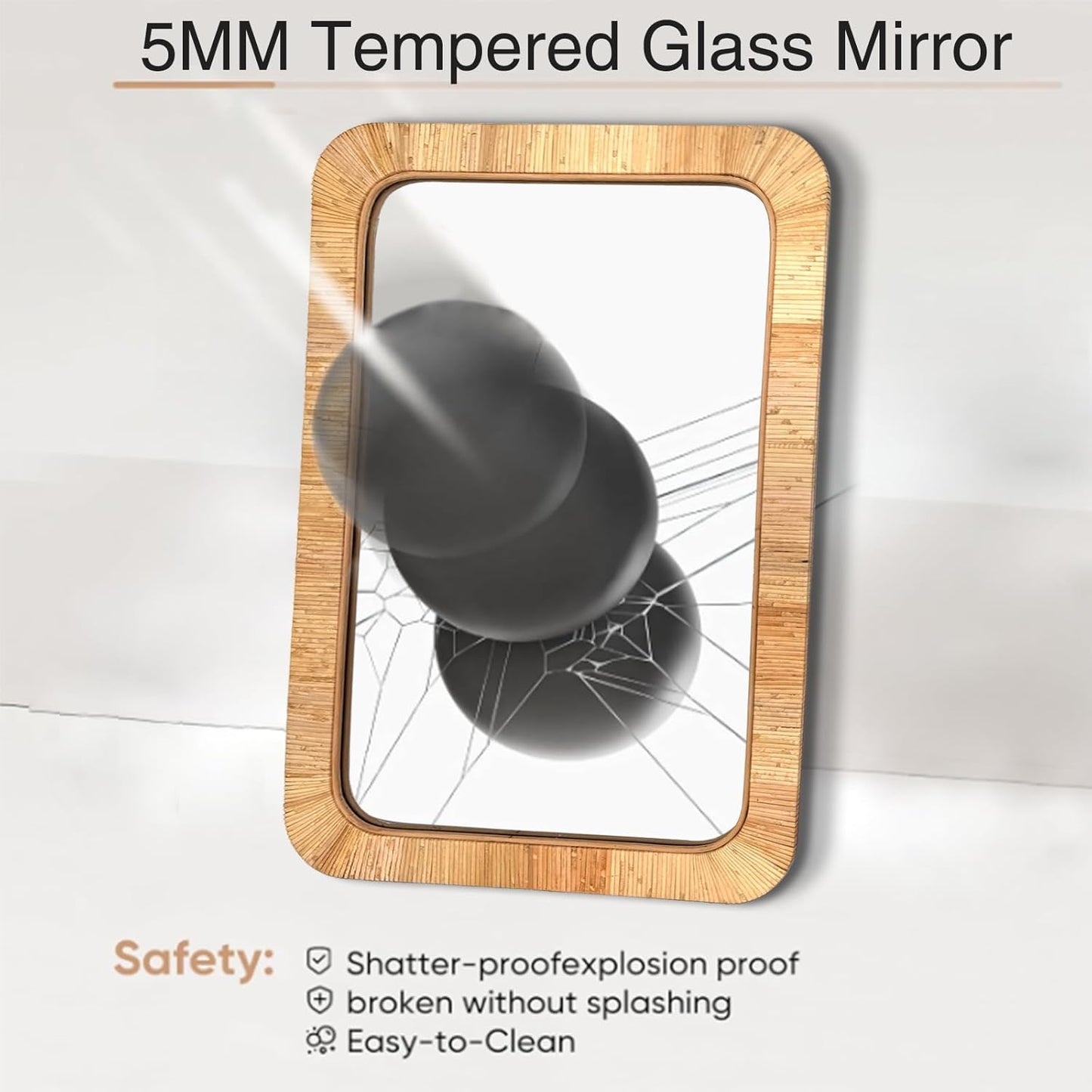 24x36 inch Rattan Rectangular Mirror for Wall, Bohemia Bathroom/Farmhouse Boho Mirrors, Vanity Irragular Decorative Mirror, Suitable for, Nursery, Bedroom, Living Room, Home Decoration