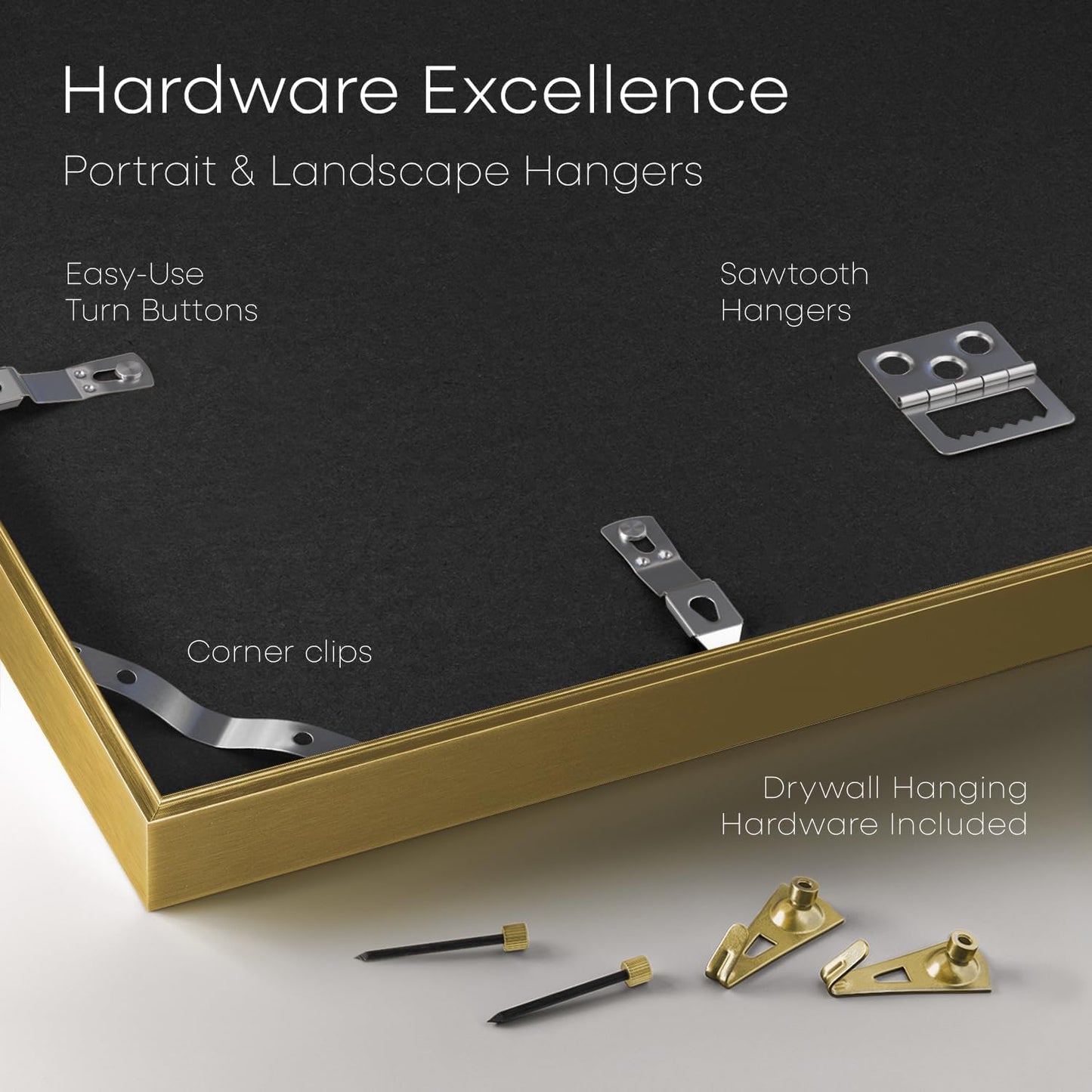 Homeforia 20x28 Picture Frame Gold, High End Metal 20 x 28 Poster Frames with Mat 14 by 22 Photo, 20x28 Gold Frame Matted to 14x22 Print, 28x20 Large Hanging Frames, Tempered Glass, Wall Kit, Set of 1