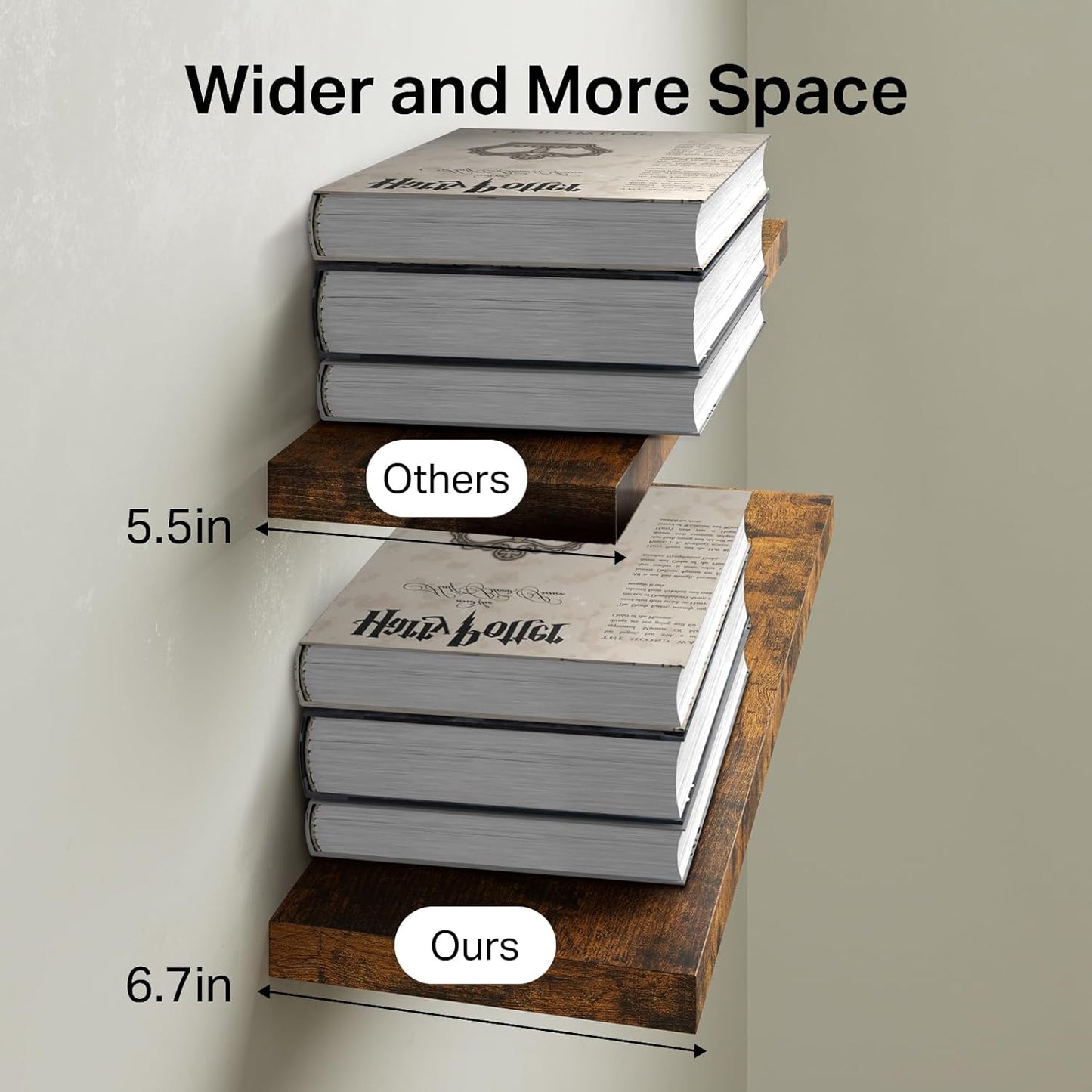 BAYKA Floating Shelves for Wall, 22.5 inches Wall Mounted Rustic Wood Shelves for Bathroom, Bedroom, Living Room, Floating Shelves for Books/Storage/Decor(Rustic Brown,Set of 3)