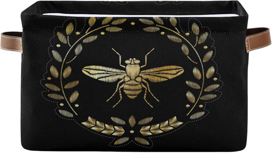 susiyo Storage Baskets for Shelves Organizer Baskets with Metal Frame Closet Storage Bins Fabric Bins Cubes with PU Handles for Organizing Shelf Nursery Toys 1 PACK,Gold Bee Floral