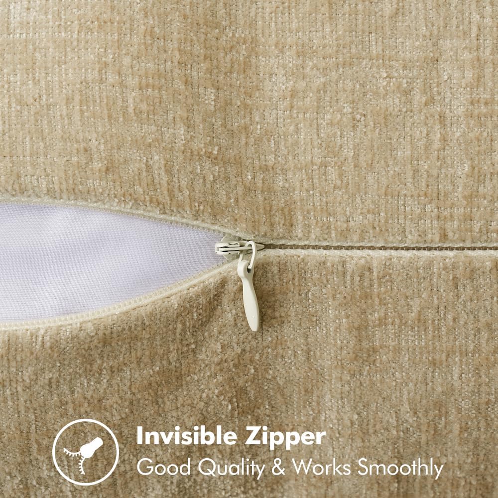 MIULEE Pack of 2 Couch Throw Pillow Covers 16x16 Inch Beige Farmhouse Decorative Pillow Covers with Stitched Edge Soft Chenille Solid Dyed Spring Pillow Covers for Sofa Bed Living Room