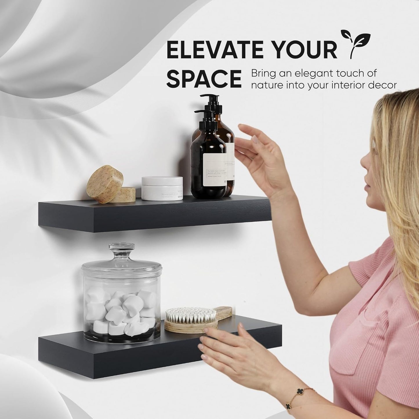 Homeforia Floating Shelf Black 12 inch, High End Solid Real Wood Small 12inch Floating Shelves for Wall Mounted, Black Wooden 12 in Floating Shelves, Heavy Duty Bracket, 12 X 6.5 X 1.75 inch, Set of 4