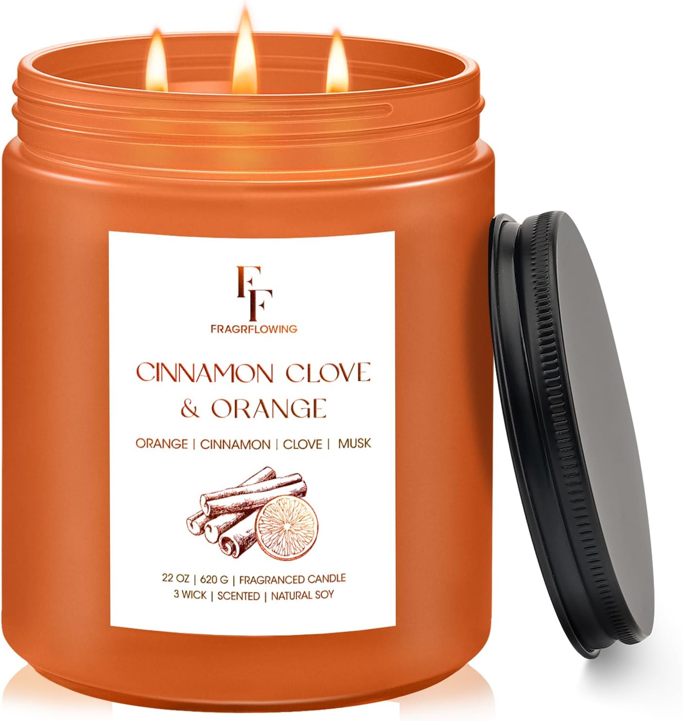 Large Fall Candle Cinnamon Clove Scented, 3-Wick 22oz Long Lasting Scented Candle, Natural Soy Wax Aromatherapy Candle for Home, Autumn Candle Gifts for Women Men