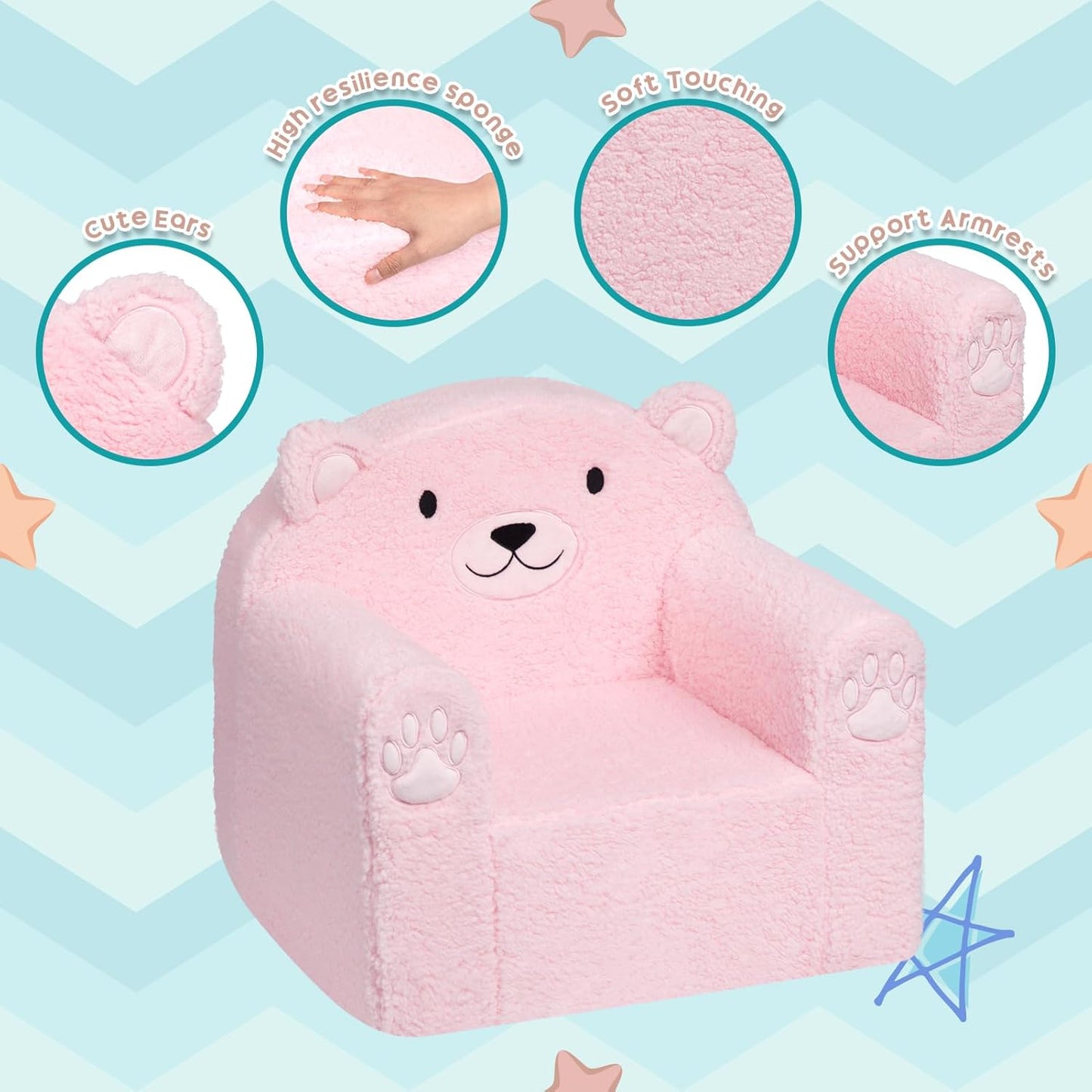 ALIMORDEN Animal Series Kid's Chair, Ultra-Soft Comfy Foam Filled Toddler Sofa Chair, Cute Animal-Shaped Design Toddler Couch, Lightweight Birthday for Baby Boys & Girls (Pink Bear)