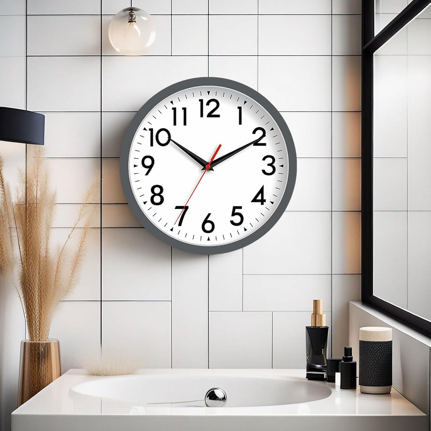 Wall Clock Small Analog 8 Inch Silent Non Ticking Battery Operated Modern Simple Decorative for Kitchen Office Bedroom Bathroom Living Room(Gray)