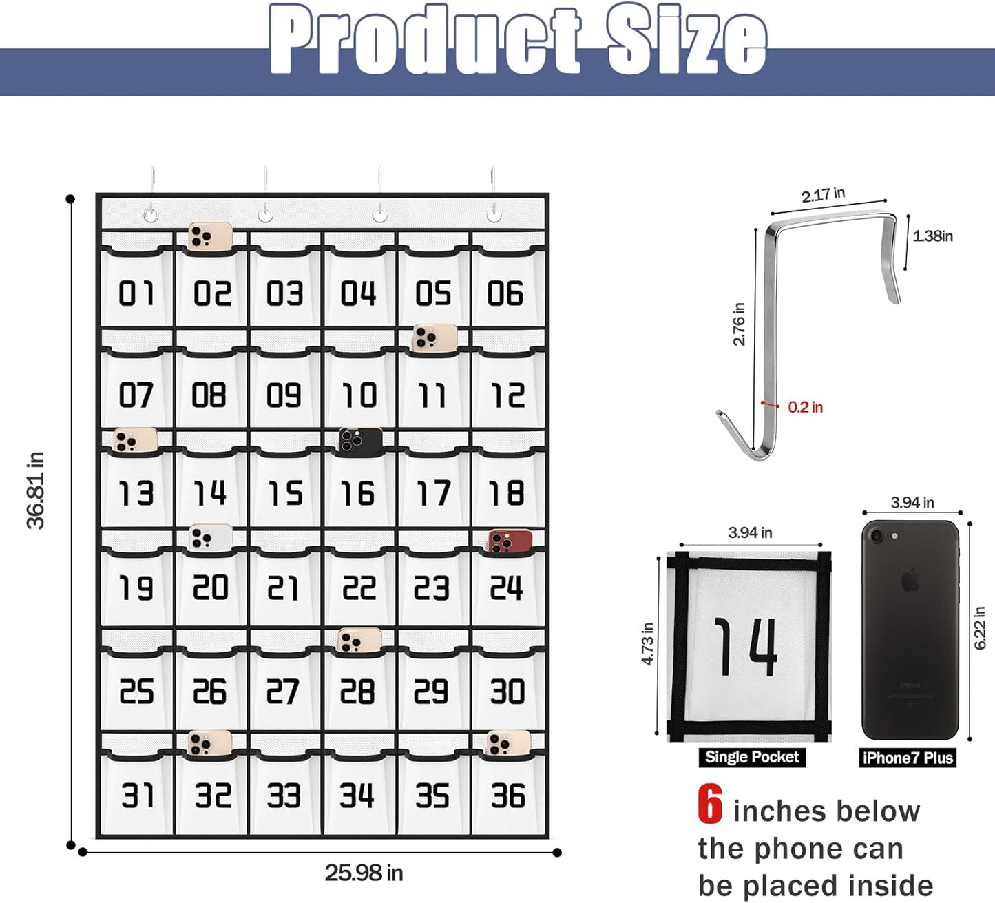 Loghot Classroom Accessories Closet Pocket Chart for Cell Phones Holder Wall Door Hanging Organizer (36 Pockets White)