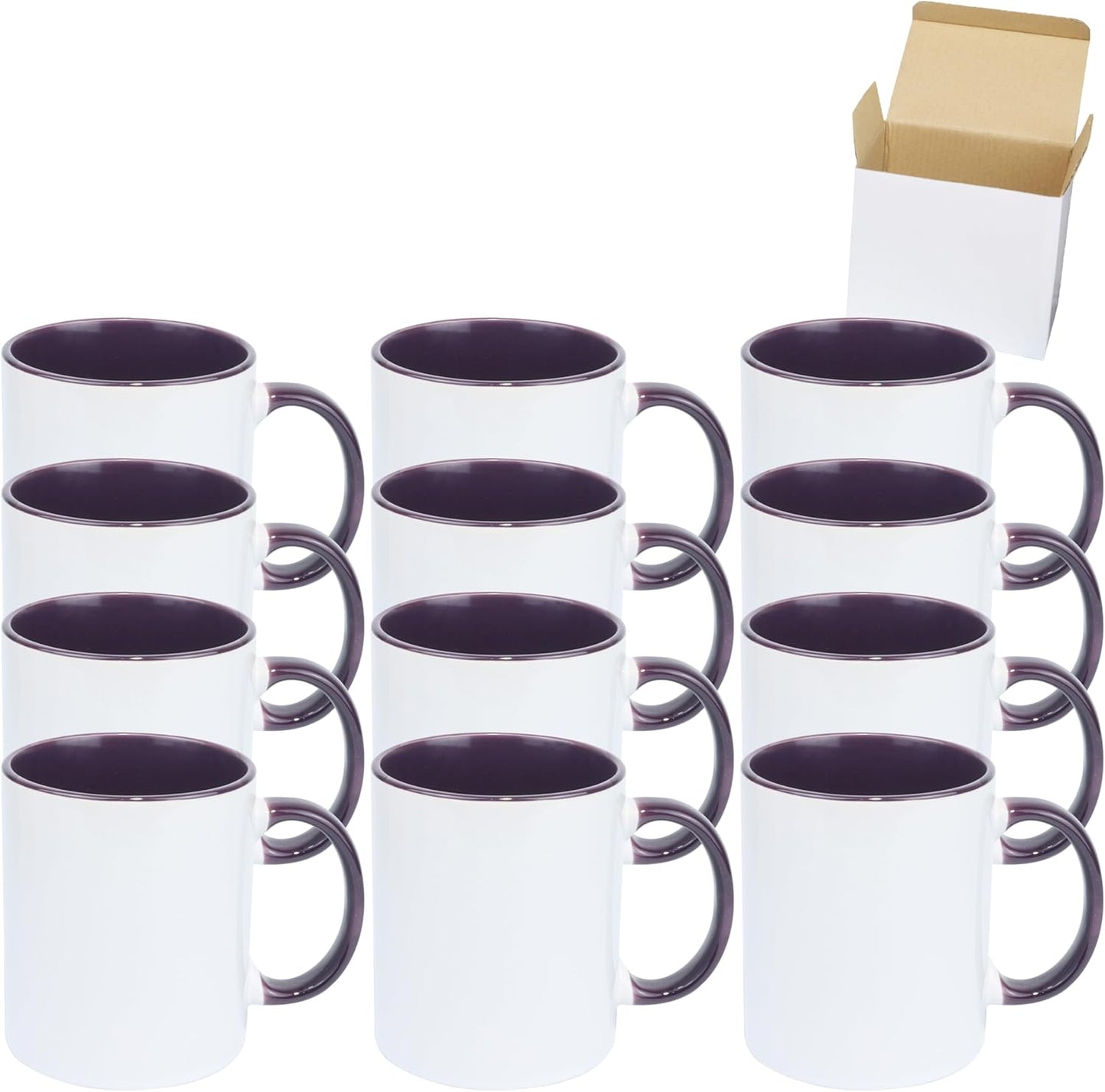11oz White Ceramic Sublimation Coffee Mug in White Gift Box, Purple, Case of 12