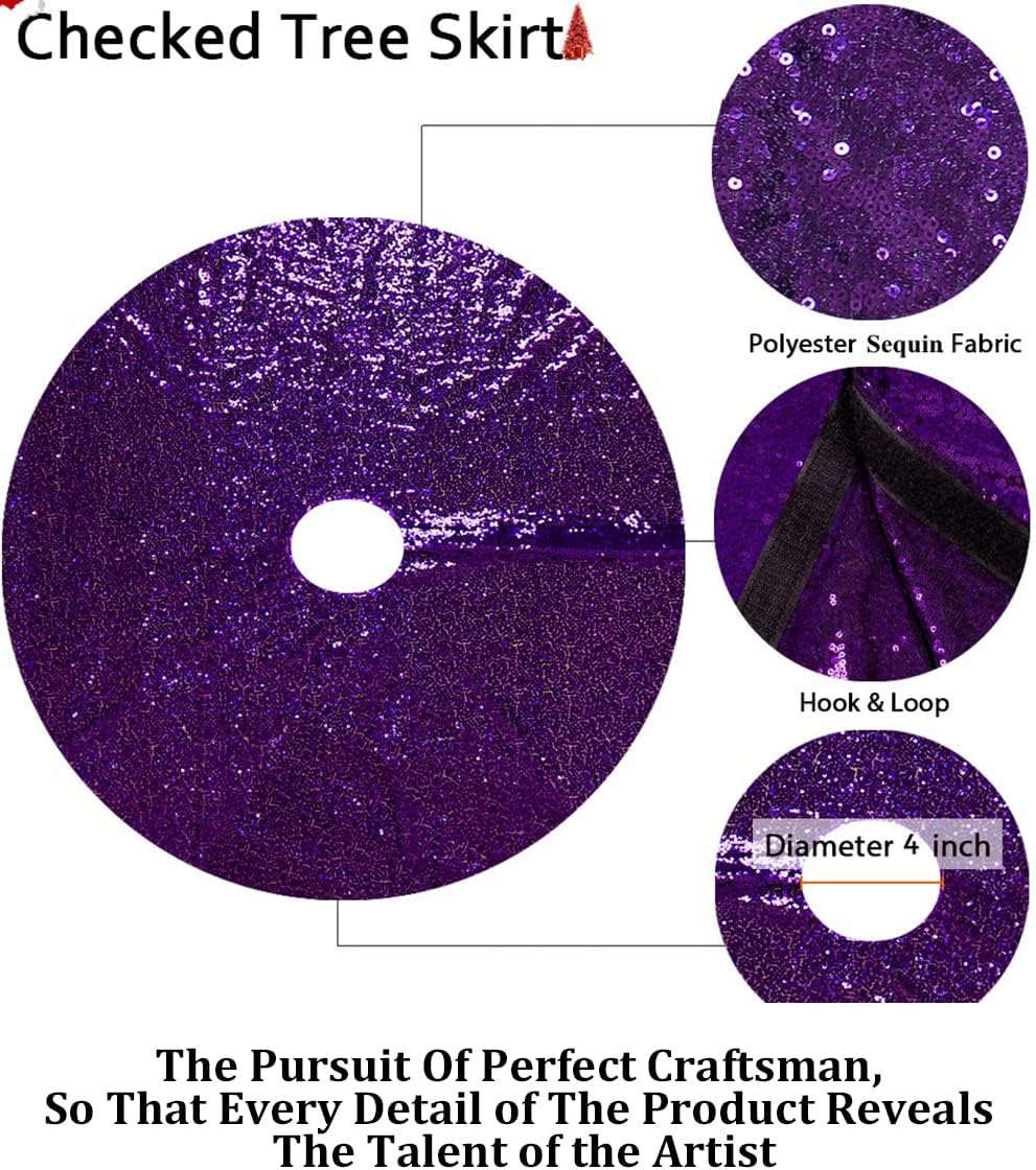 Partisout 48 Inch Purple Sequin Christmas Tree Skirt - Glitter Cotton Colorful Skirt for Halloween (48 in, Purple)