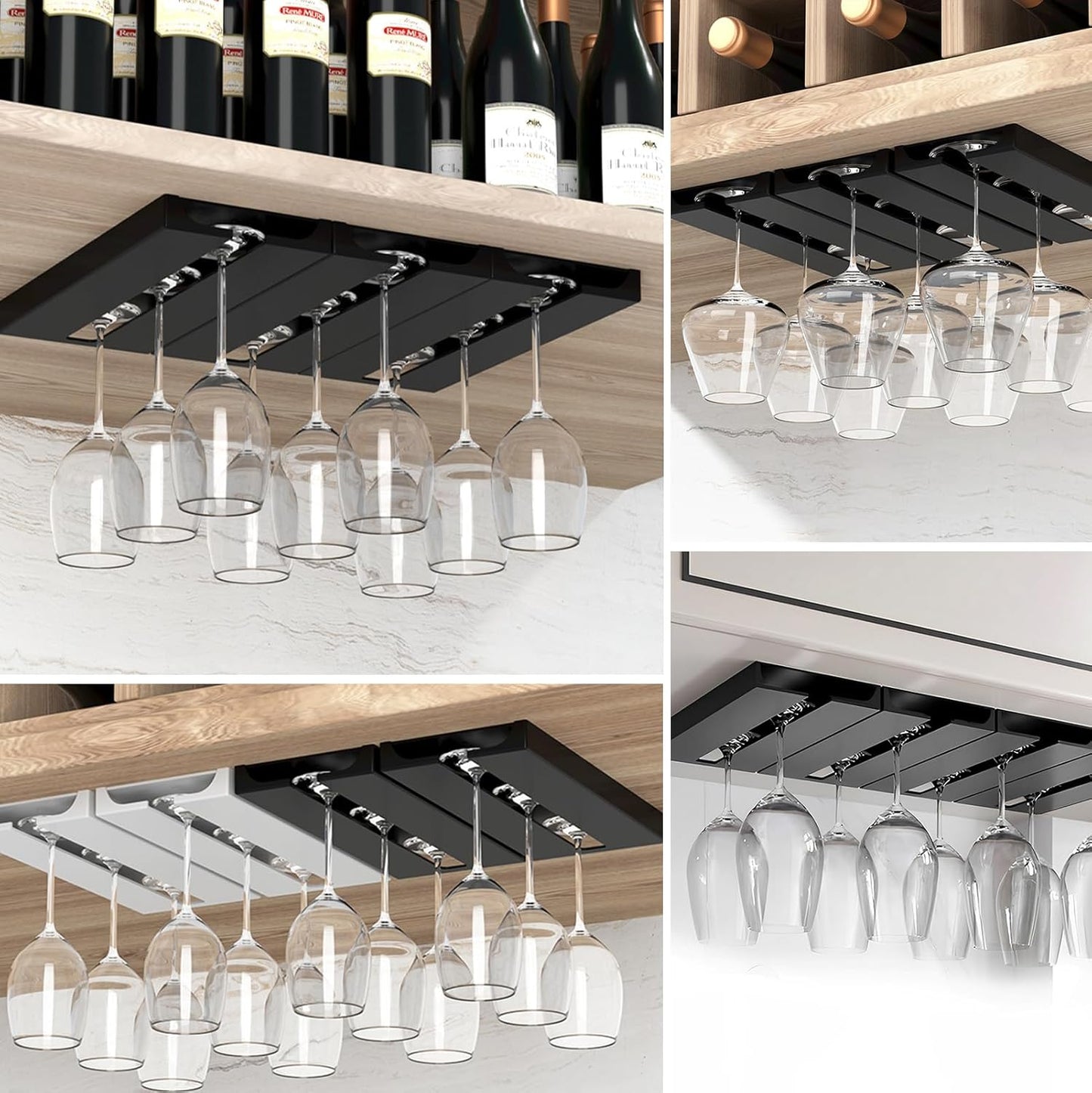 4 Pcs Wine Glass Holder Under Shelf or Cabinet Punch-free,Stemware Rack Glassware Drying Storage Hanger for Kitchen,Bar and Restaurant (White) ﻿