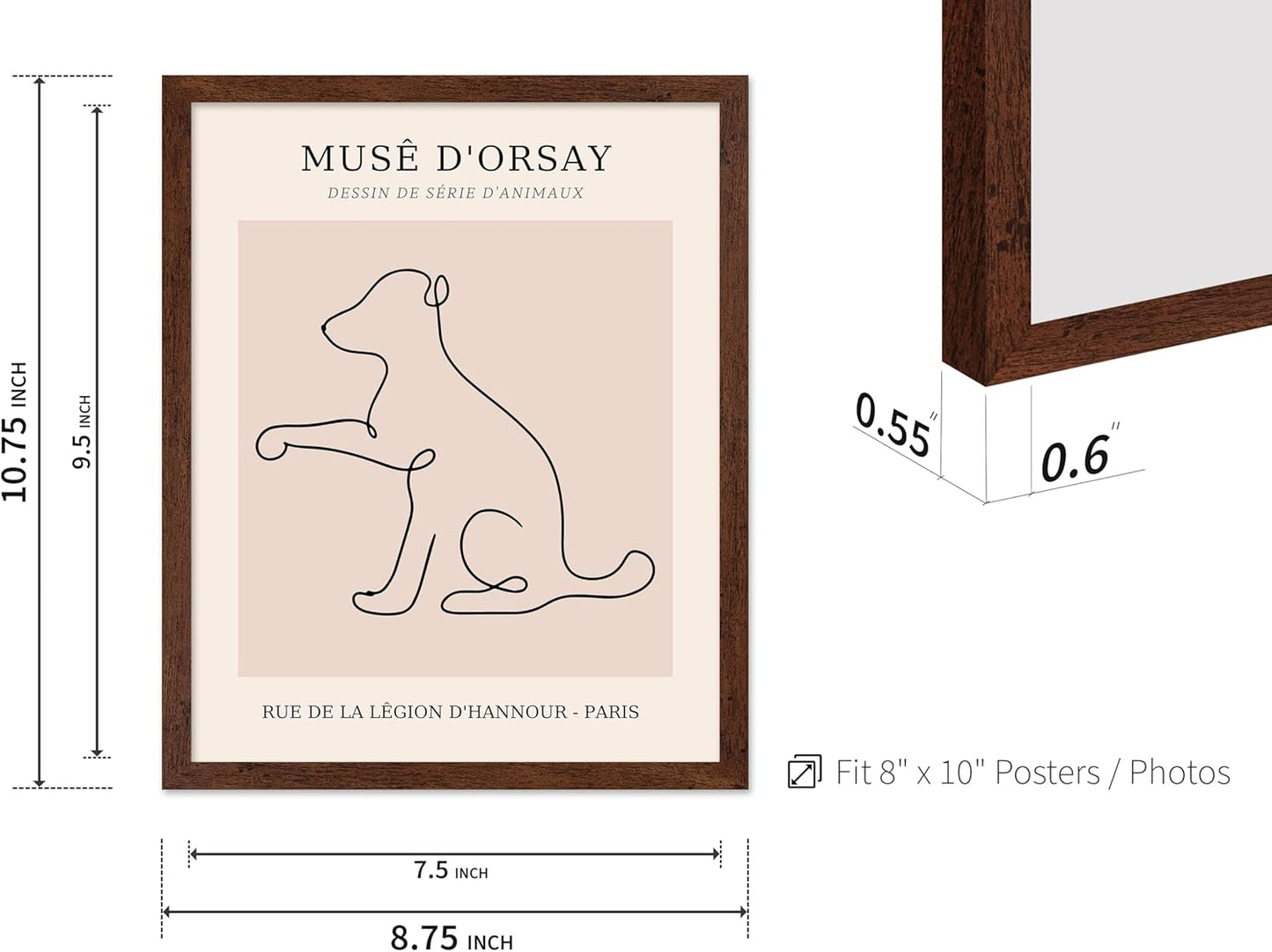 Poster Master Vintage Poster - Retro One Line Dog Drawing Print - Dog Art - Minimal Gift for Men, Women, Animal Lover - Abstract Wall Decor for Home, Office, Bedroom, 8x10 Brown Framed