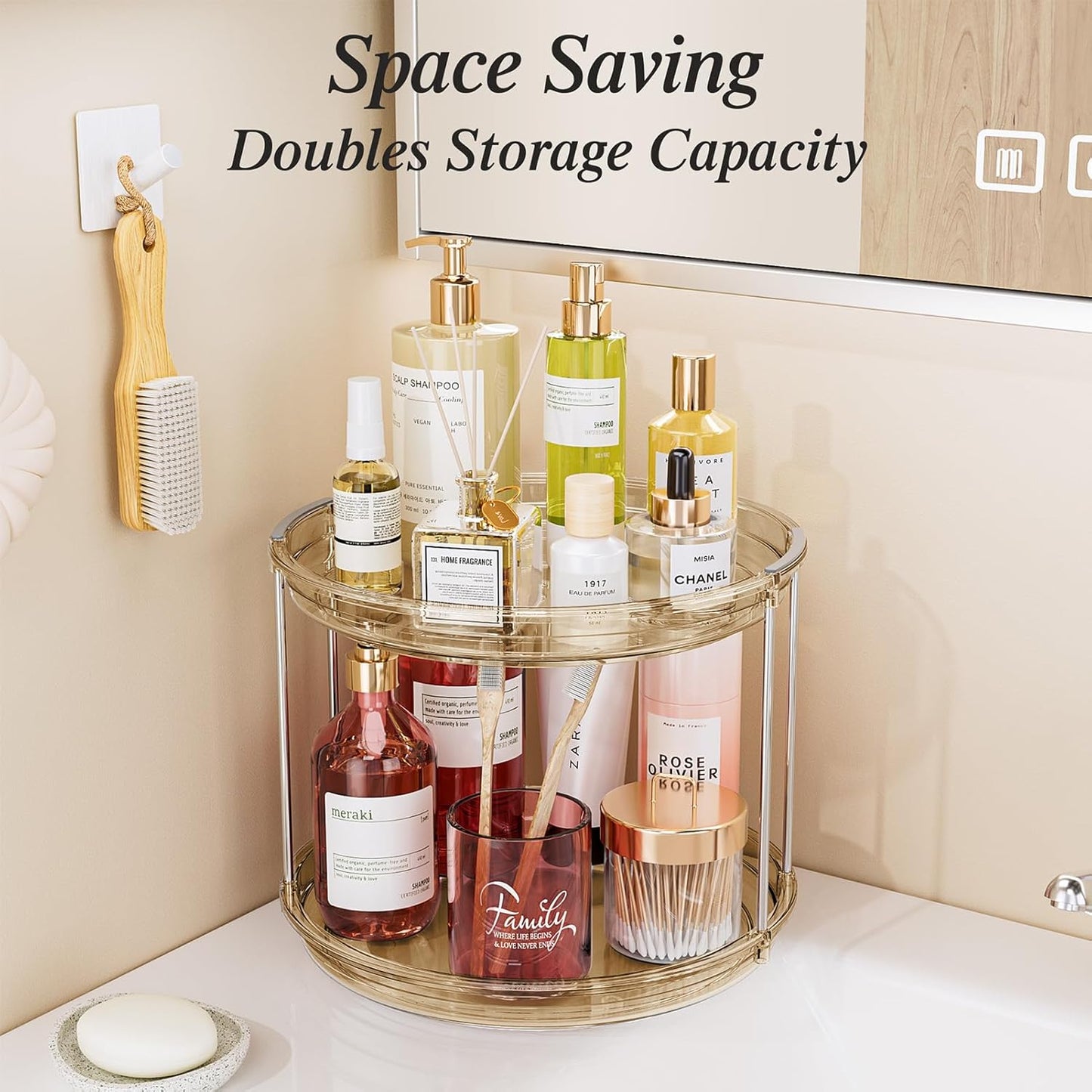 LAMU 2 Tier Lazy Susan Turntable Organizer 10.6'' Rotating Spice Rack Organization for Cabinet, Kitchen, Pantry, Countertop, Bathroom, Vanity, Medicine Cabinet Organizer, Amber