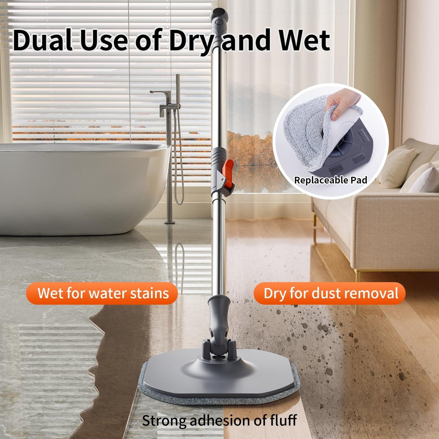 Spin Mop and Bucket with Separate Dirty and Clean Water,360° Spin Mop and Bucket System with Widening Foldable Handle,6 Replaceable Mop Pads,Square Mop for Floor Hardwood Tile Marble Wall Cleaning