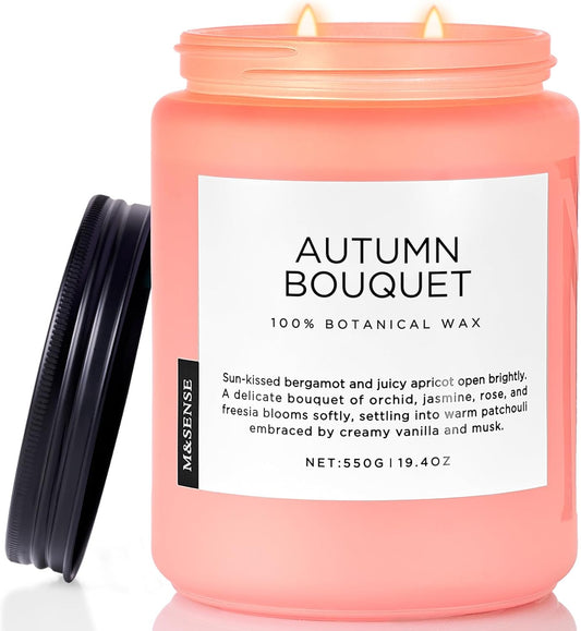 M&SENSE Fall Candle Autumn Wreath Scented, Large 19.4oz Natural Soy Wax 110 Hours Burn Time Clean Non Toxic Candle Classic 2 Wicks Gifts