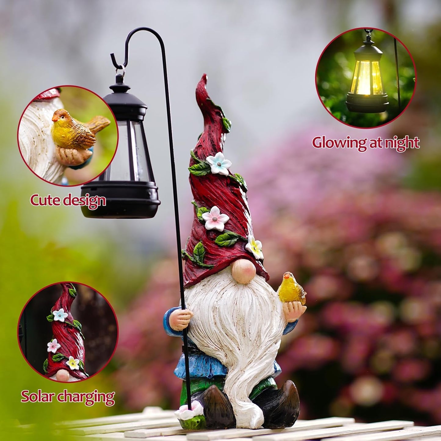 Garden Gnomes Outdoor Statue with Solar Lights,Solar Gnomes Decorations for Yard Outdoor gnome Decorations for Garden, Patio Gnome Gifts for Mom
