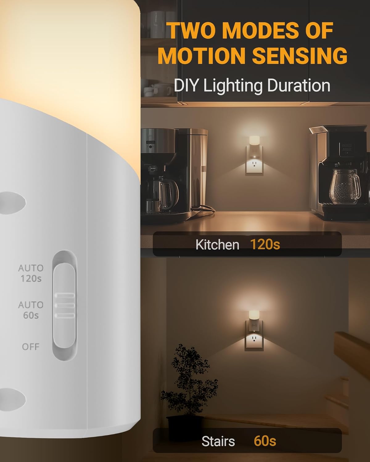 Lyridz LED Plug-in Night Light with 360° Motion Sensor, 1-150 Lumens Dimmable Nightlights Indoor for Bathroom, Bedroom, Hallway, Stairs, Pet House, 2 Pack