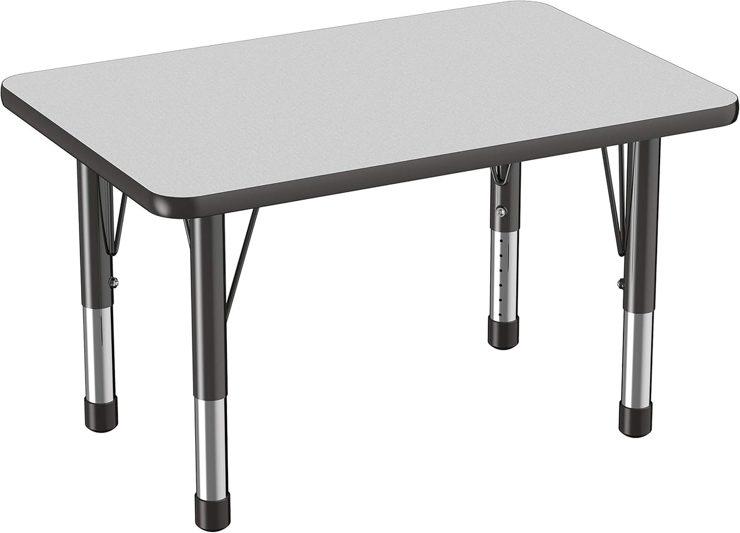 FDP Rectangle Activity School and Classroom Kids Table (24 x 36 inch), Chunky Toddler Leg, Adjustable Height 15-24 inches - Gray Top and Black Edge