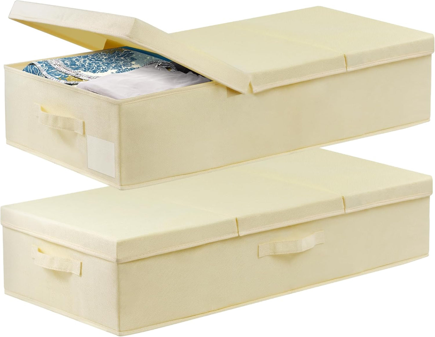 Large Underbed Storage Bags Organizer Container With Lids, Set of 2 Under Bed Storage Organizer Box With Handle, Fabric Under The Bed Storage Bins for Blanket Pillow Comforter & Quilt Wrapping Paper