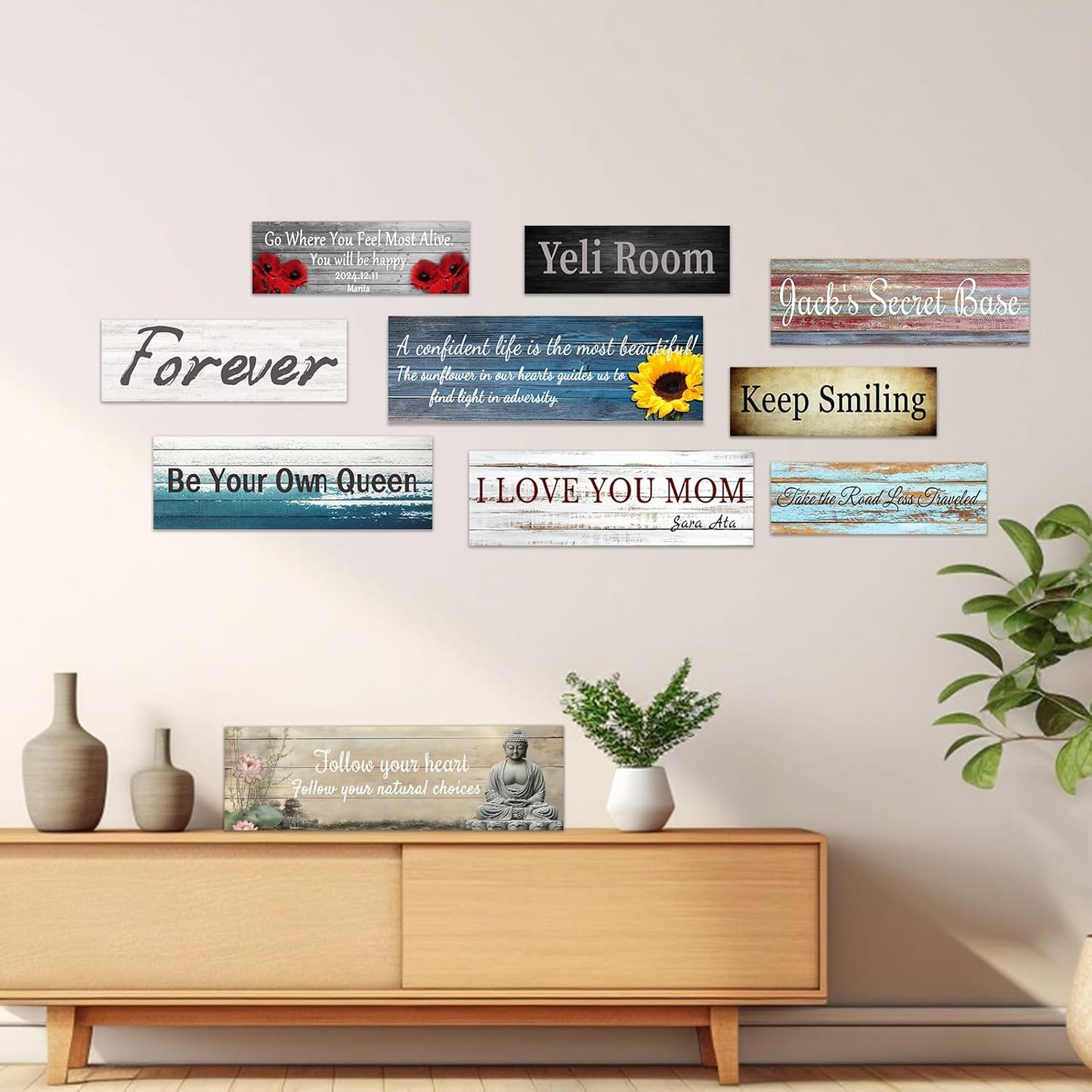 CHAOSETKEN Custom Text Sign Wall Art Personalized Family Quote Wall Decor Family Sign Canvas Prints Customized Wood Text Quote Pictures Rustic Farmhouse Decor Framed (15L x 5W)