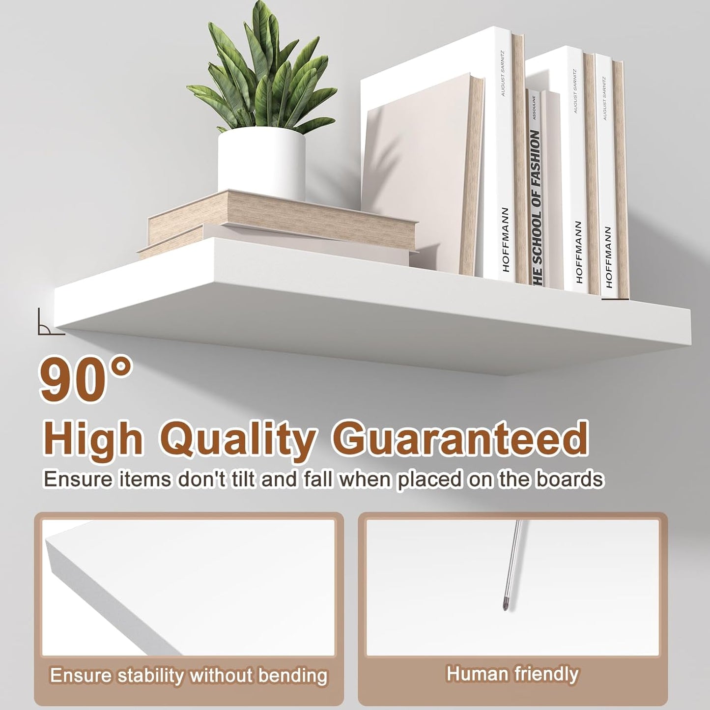 12 Inch Deep Floating Shelves for Wall 2 Pack White Floating Shelves Large Storage Space Wall Mount Shelf for Living Room Kitchen Bathroom 24" W x 12" D x 1.2" White